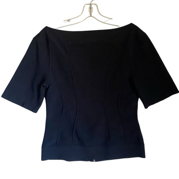 Harve Leger Cropped Fitted Jacket L Black V-neck Short Sleeve Zipper Y2K Party - Picture 2 of 8